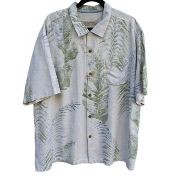 Tommy Bahama Vintage Silk Mens Tropical Leaf Print Athleisure Button-Up Shirt L - Picture 1 of 10